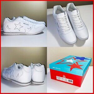 NEW "ION CHEER" WHITE SIZE 12 WOMENS CHEER SHOES WITH CUTE SILVER STARS
